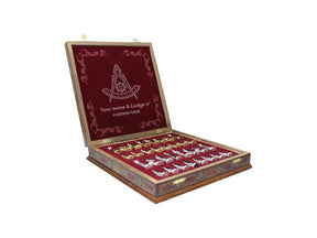 Past Master Blue Lodge California Regulation Chess Set - Wood Mosaic Pattern - Bricks Masons