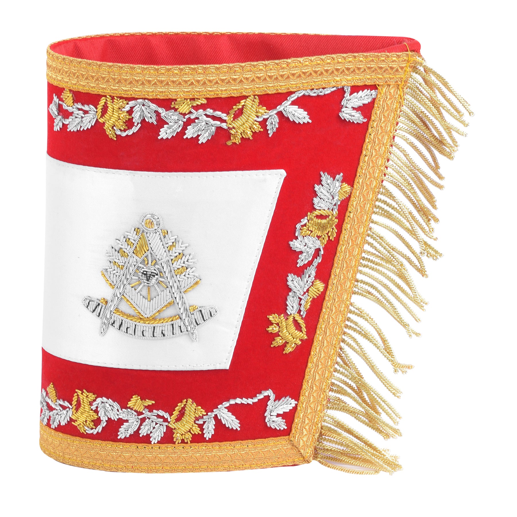 Past Master Blue Lodge California Regulation Cuff - Red Hand Embroidery With Gold Fringe - Bricks Masons