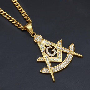 Past Master Blue Lodge Necklace - Quadrant Zirconia Rhinestone - Bricks Masons