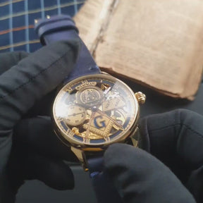 Master Mason Blue Lodge Wristwatch - Gold Skeleton Dial
