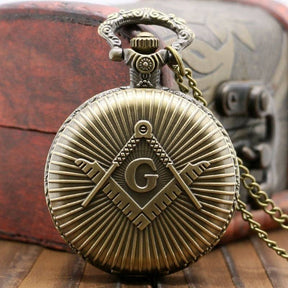 Master Mason Blue Lodge Pocket Watch - Antique Square and Compass G Bronze Quartz