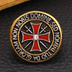 Knights Templar Commandery Ring - Stainless Steel Rhinestone Red Cross