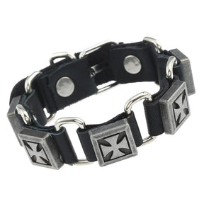 Knights Templar Commandery Bracelet - Cross Leather (Black/Brown)