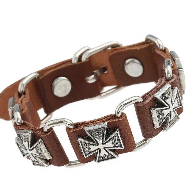 Knights Templar Commandery Bracelet - Cross Leather (Black/Brown)