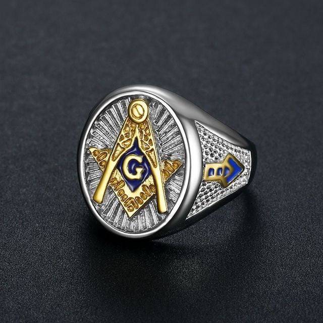 Master Mason Blue Lodge Ring - Compass and Square G Stainless Steel