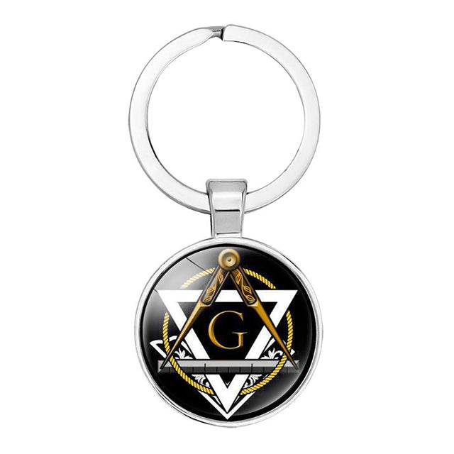 Master Mason Blue Lodge Keychain - Square and Compass G Sign Glass - Bricks Masons