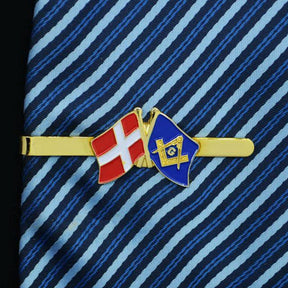 Master Mason Blue Lodge Tie Bar - Square and Compass G With Danish Flag