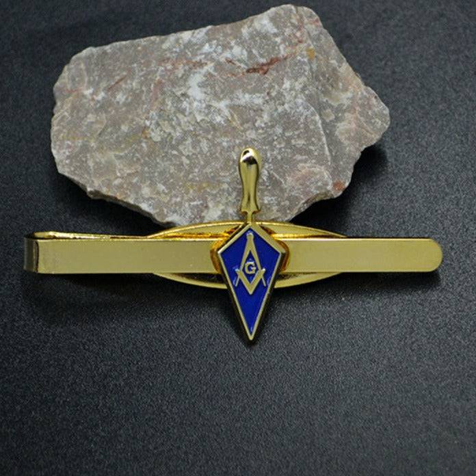 Master Mason Blue Lodge Tie Bar - Square and Compass G Trowel