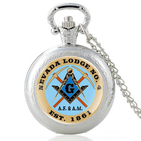 Master Mason Blue Lodge Pocket Watch - Nevada Lodge No 4 EST. 1861 Black/Bronze/Silver