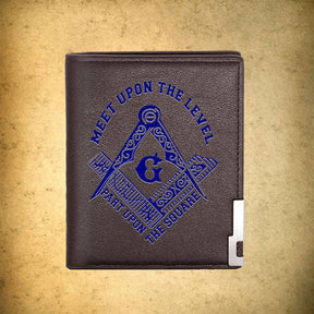 Master Mason Blue Lodge Wallet - Meet Upon The Level Black & Brown