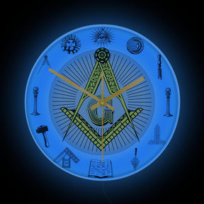 Master Mason Blue Lodge Clock - Golden Square and Compass G Digital LED