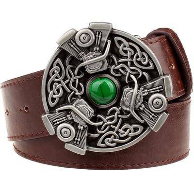 Knights Templar Commandery Belt - Celtic Knot Green Gem Black/Brown/White