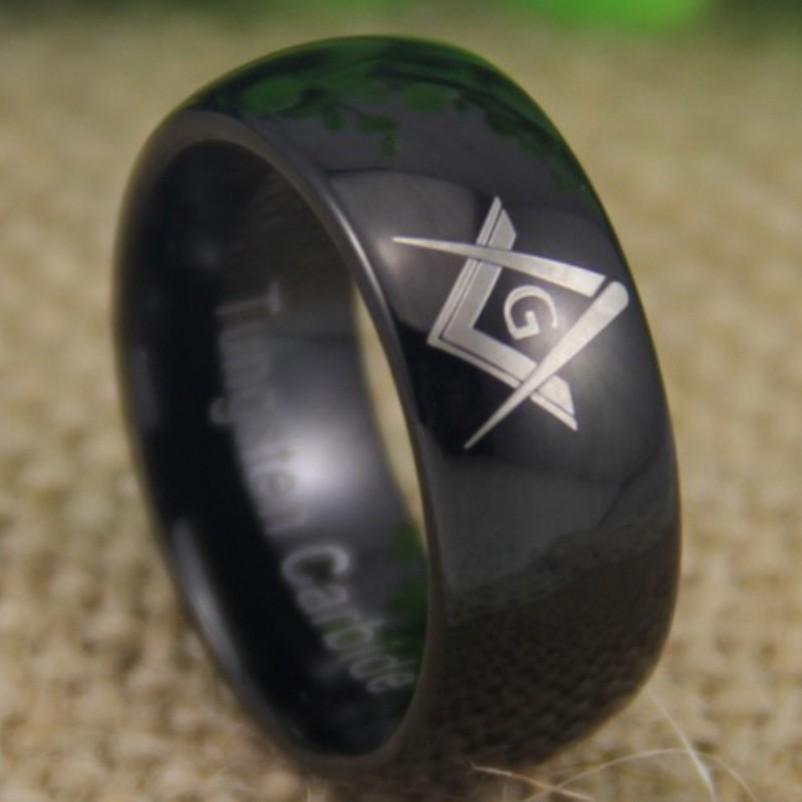 Master Mason Blue Lodge Ring - Black Dome Tungsten Personalizable