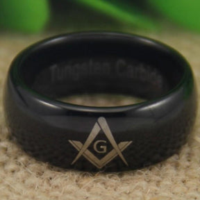 Master Mason Blue Lodge Ring - Black Dome Tungsten Personalizable