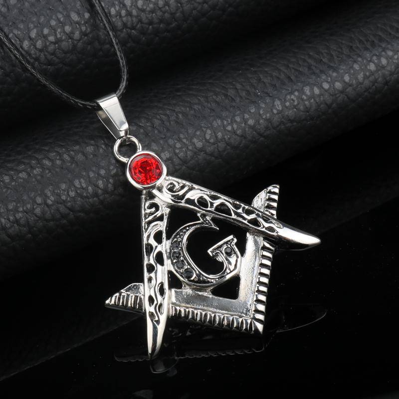 Master Mason Blue Lodge Necklace - Red Crystal Square & Compass G