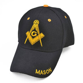 Master Mason Blue Lodge Baseball Cap - Black with Golden Embroidery