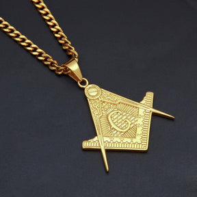 Master Mason Blue Lodge Necklace - Pyramid Golden Square Compass