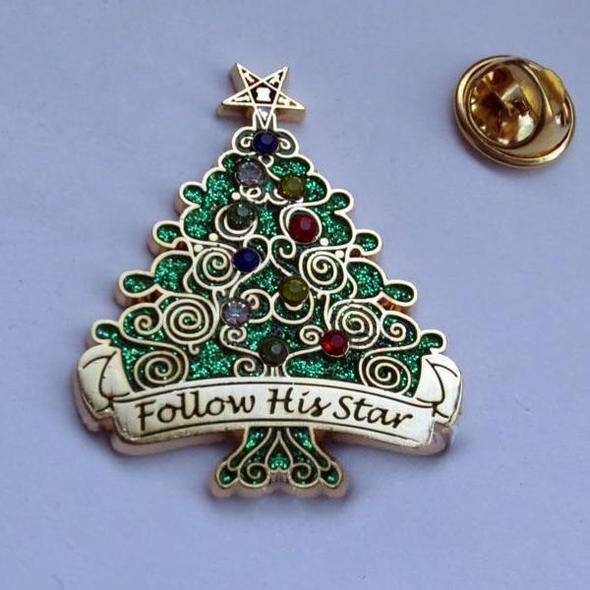 OES Lapel Pin - Follow His Star 3.7cm Christmas tree