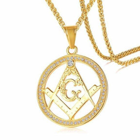 Master Mason Blue Lodge Necklace - Compass and Square G Gold