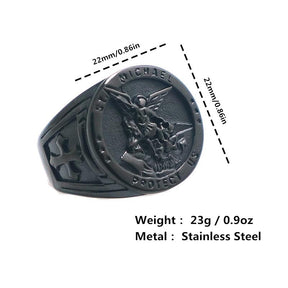 Knights Templar Commandery Ring - St. Michael Protect Us Black