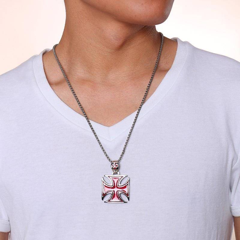 Knights Templar Commandery Necklace - Maltese Cross Red and Black