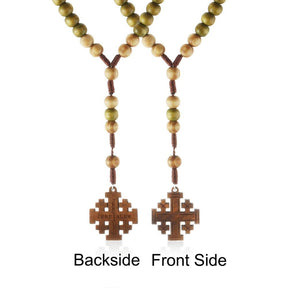 Knights Templar Commandery Necklace - Wooden Rosary Beaded Jerusalem Cross