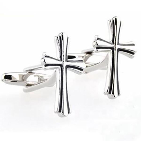 Knights Templar Commandery Cufflink - Black Lines Cross Silver