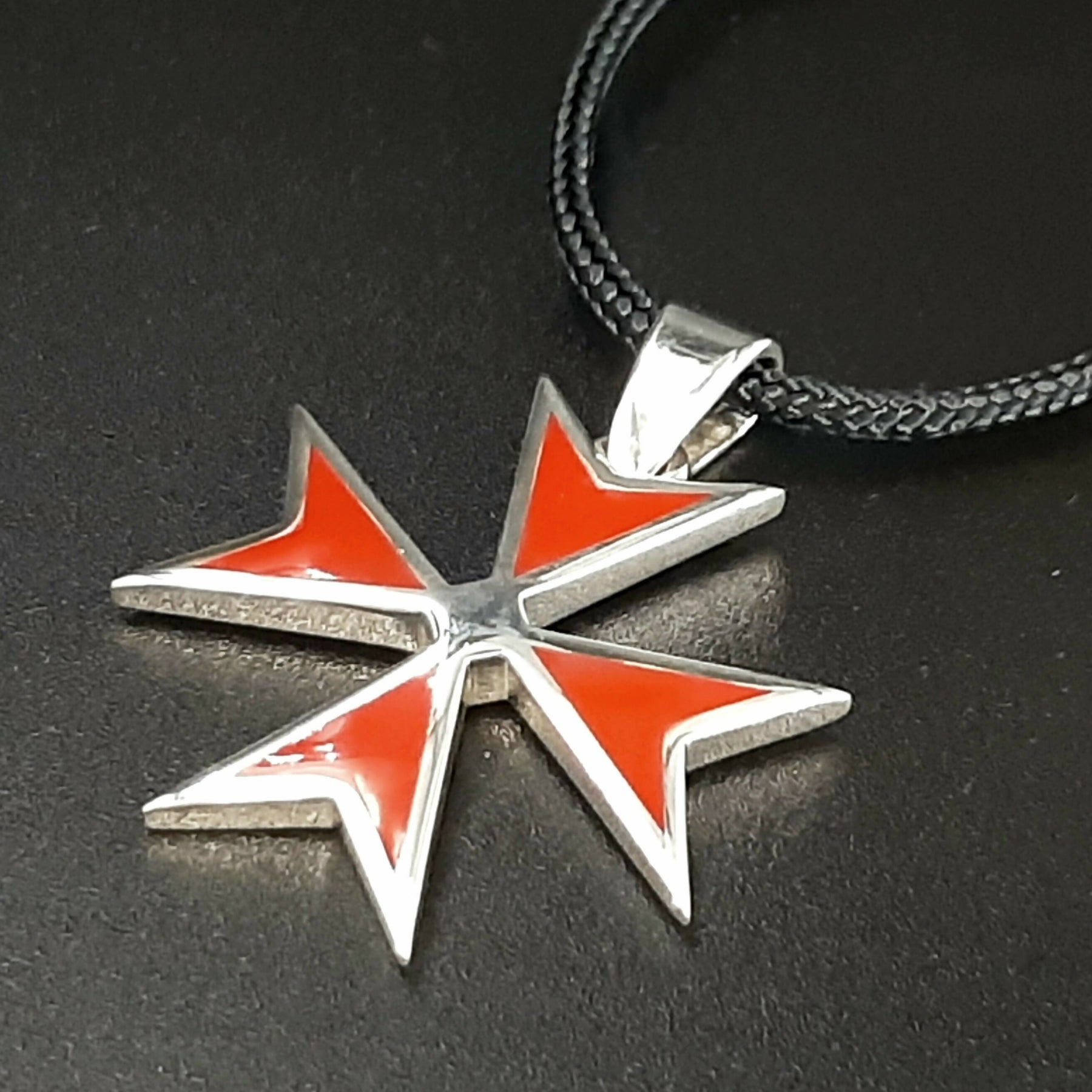 Order Of Malta Necklace - Templar Red Cross With Chain or Cord- Large size cross - Bricks Masons