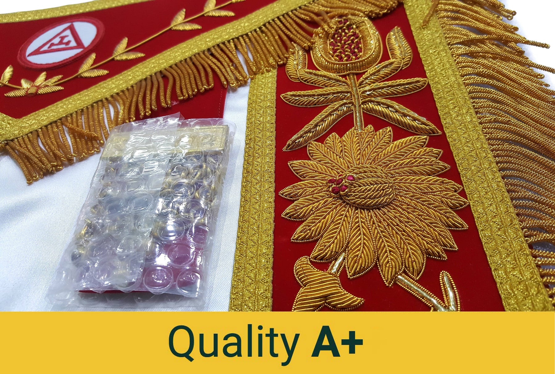 Royal Arch Chapter Apron - Red Triple Tau Insignia with Gold Fringe - Bricks Masons