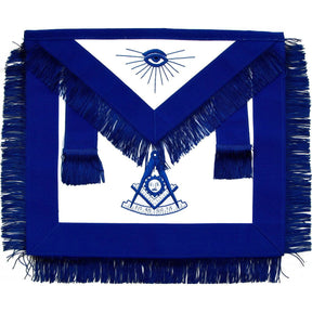 Past Master Blue Lodge Apron - Royal Blue with Blue Hand Embroidery & Fringe