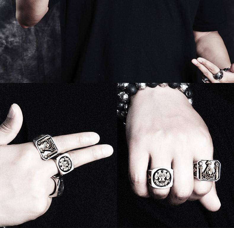 Widows Sons Ring - Gothic Skull and Bones Moon Sun - Bricks Masons