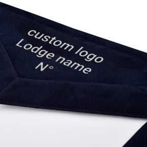Worshipful Master Blue Lodge Officer Apron -  Navy Velvet With Silver Embroidery Thread - Bricks Masons