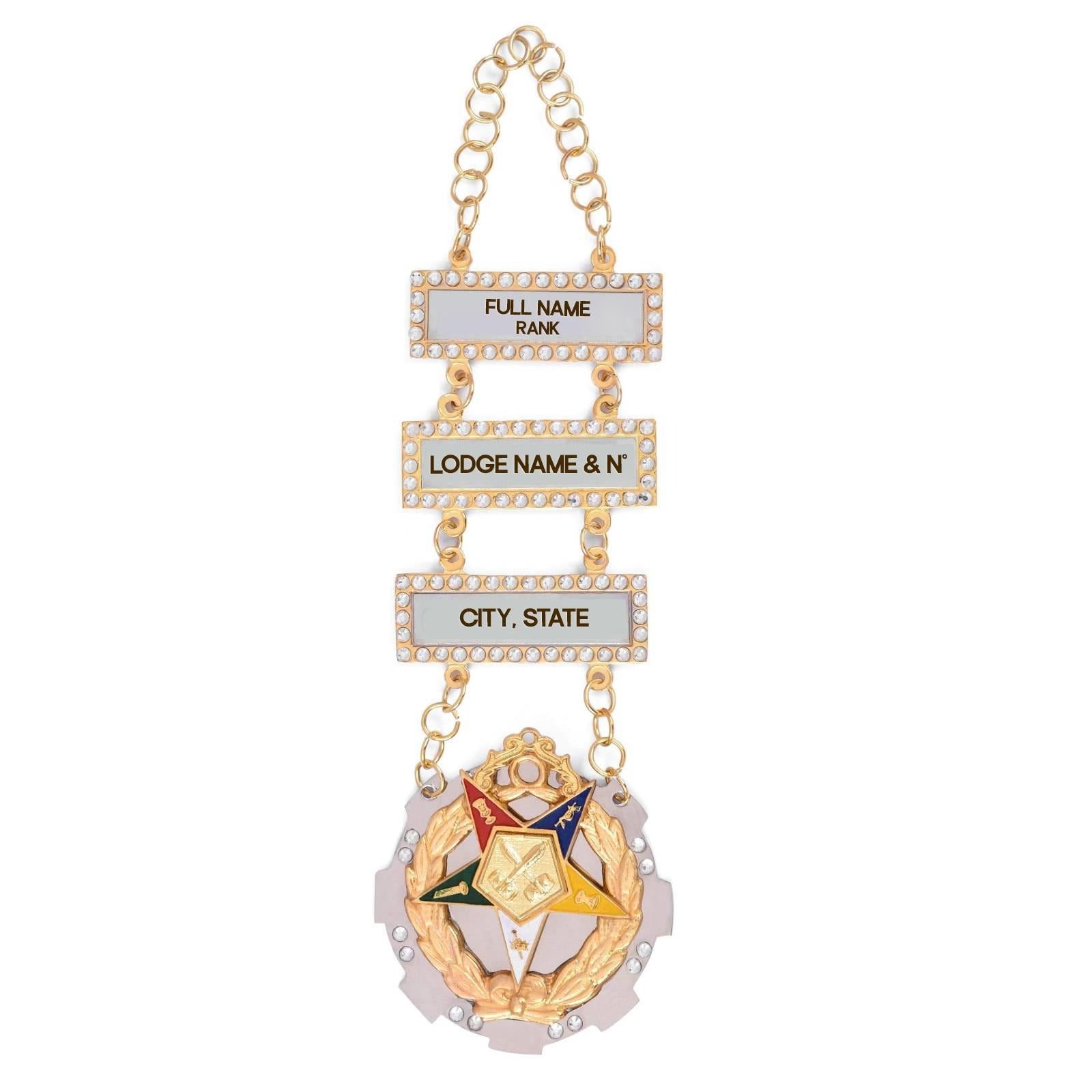 Worthy Matron OES Officer Collar Jewel - Gold Plated With Three Engravable Bars