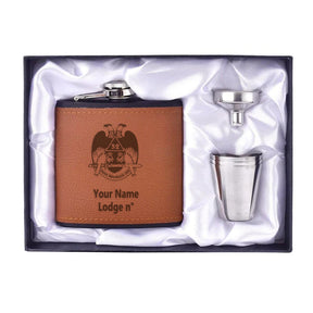 32nd Degree Scottish Rite Flask - Wings Down 6oz Full Set Shot Glass & Funnel - Bricks Masons