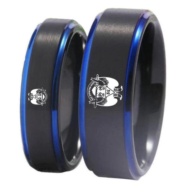 32nd Degree Scottish Rite Ring - Wings Down Black Blue Tungsten - Bricks Masons