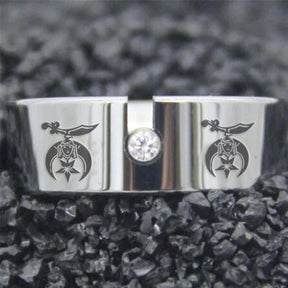 Shriners Ring - Silver Pipe With CZ Stone - Bricks Masons
