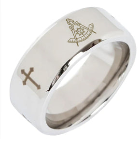 Past Master Blue Lodge California Regulation Ring - Beveled Silver Cross - Bricks Masons