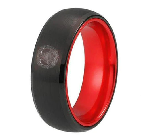 Grand Master Blue Lodge Ring - Black Tungsten With Red Aluminum Inlay - Bricks Masons