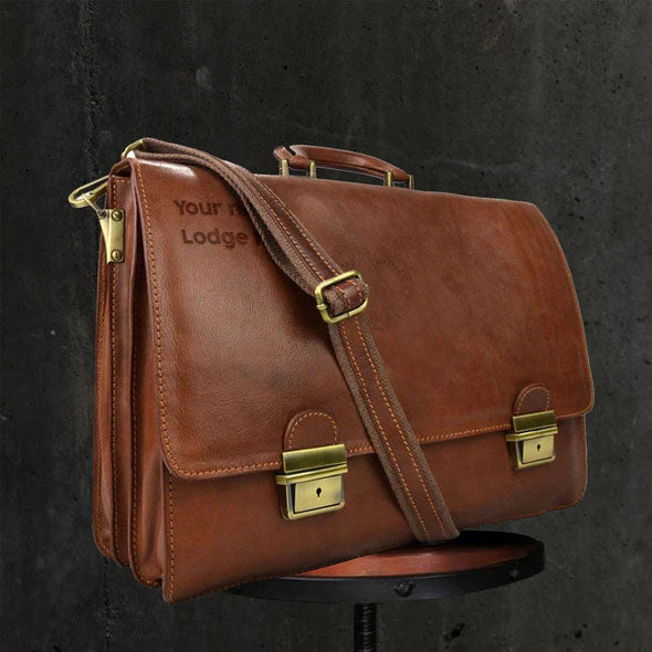 Grand Master Blue Lodge Briefcase - Genuine Brown Leather - Bricks Masons