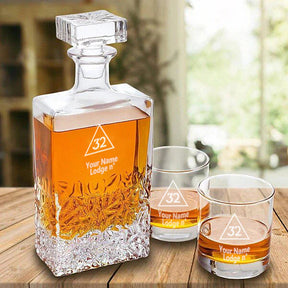 32nd Degree Scottish Rite Decanter - 2 Tumbler Glasses Set - Bricks Masons