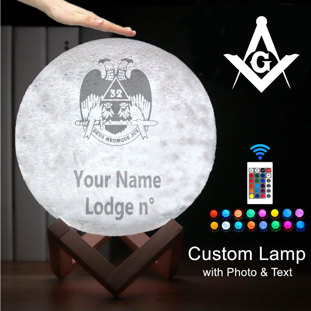 32nd Degree Scottish Rite Lamp - Wings Down 3D Moon Various Colors - Bricks Masons