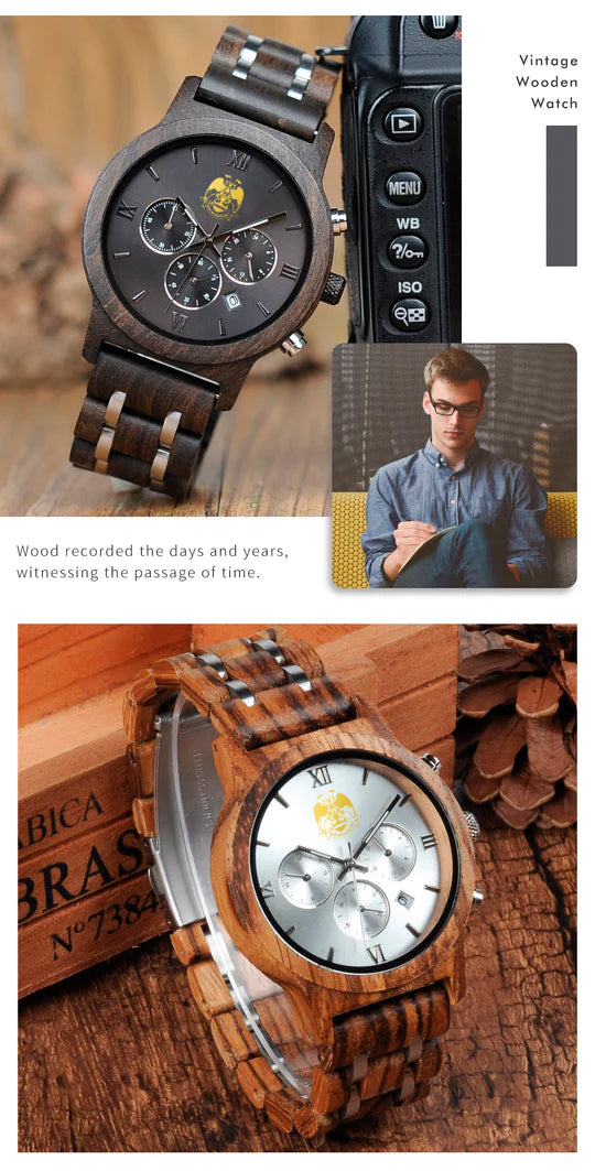 32nd Degree Scottish Rite Wristwatch - Wings Down Various Wood Colors - Bricks Masons