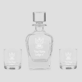 33rd Degree Scottish Rite  Decanter - Wings Up Stopper & 2 Tumbler Glasses Set - Bricks Masons