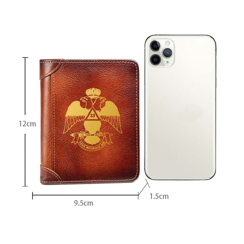 33rd Degree Scottish Rite Wallet - Wings Down Brown Leather - Bricks Masons