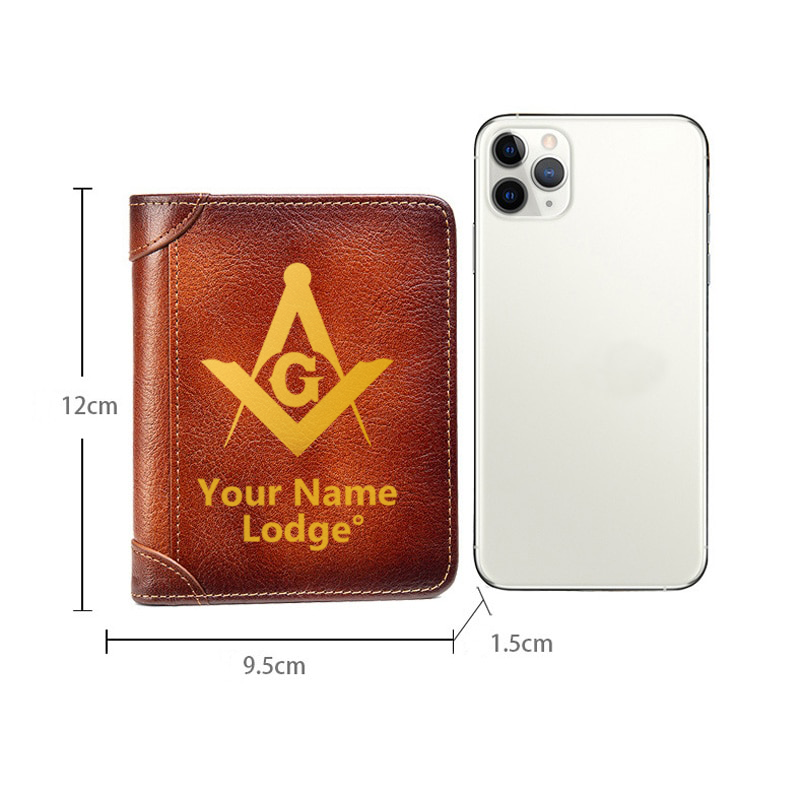 Master Mason Blue Lodge Wallet - Brown Leather - Bricks Masons