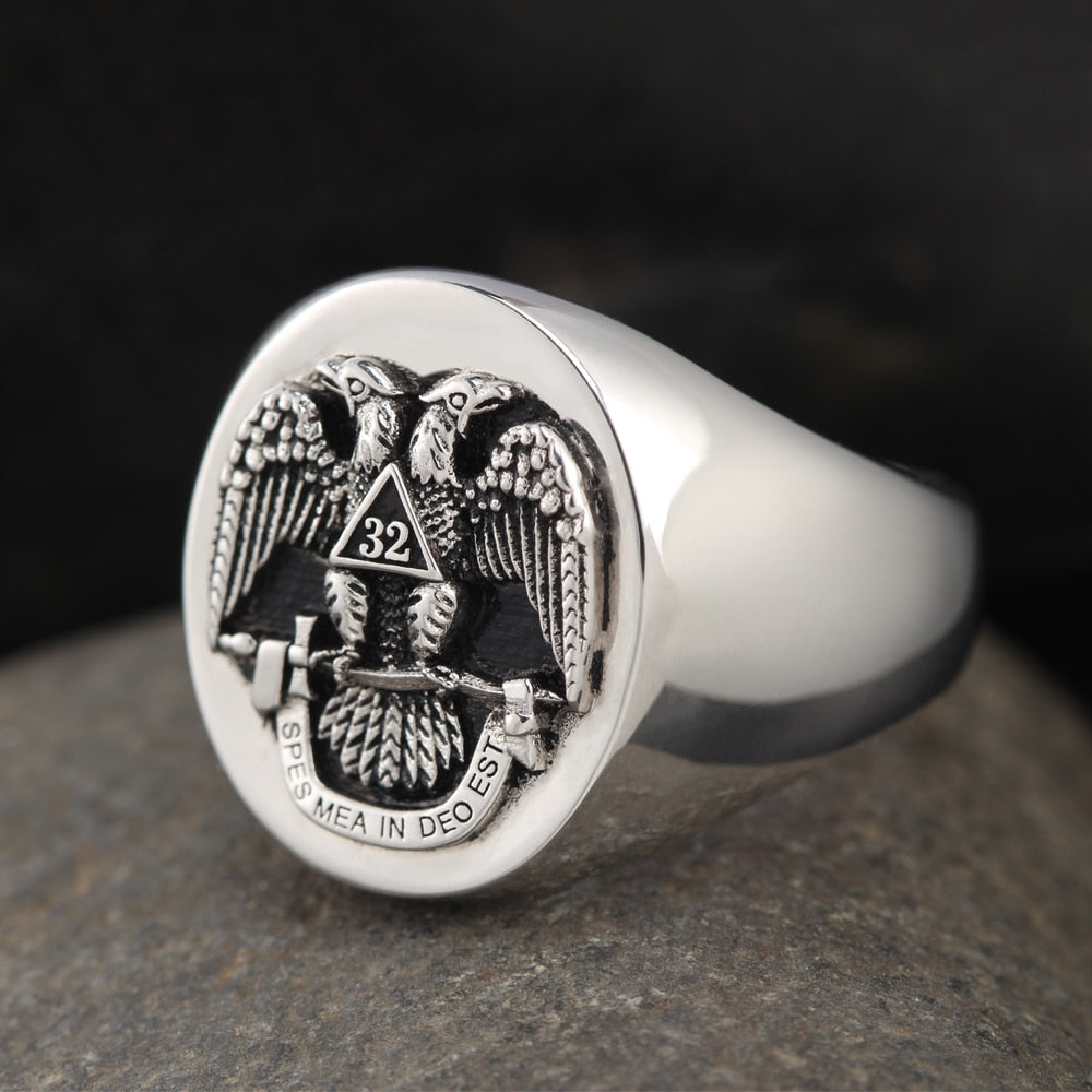 32nd Degree Scottish Rite Ring - Double headed Eagle Silver - Bricks Masons