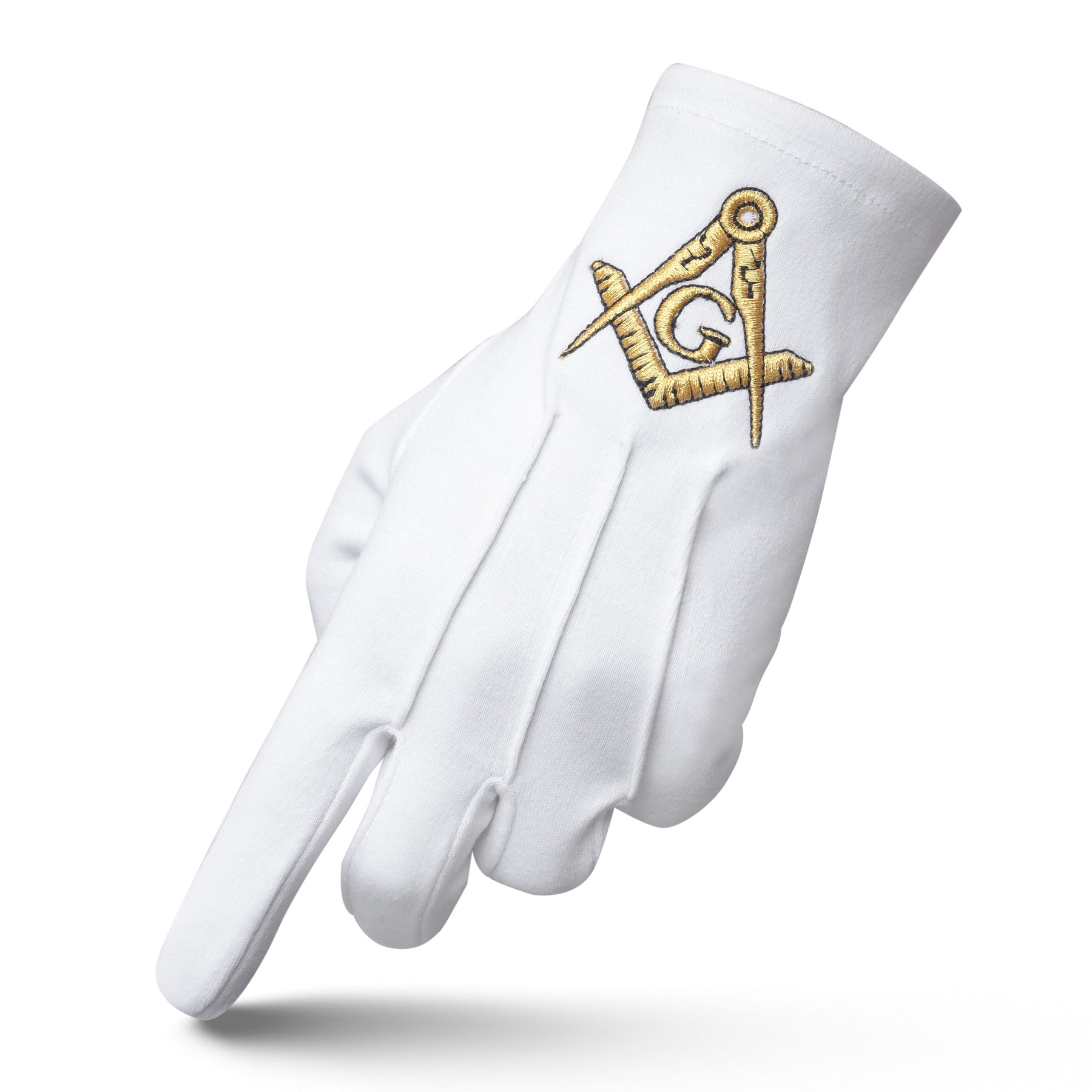 Master Mason Blue Lodge Glove - Pure Cotton Gold Square & Compass G - Bricks Masons