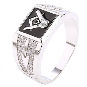 Master Mason Blue Lodge Ring - Square & Compass G Stainless Steel (Black/blue/red) - Bricks Masons