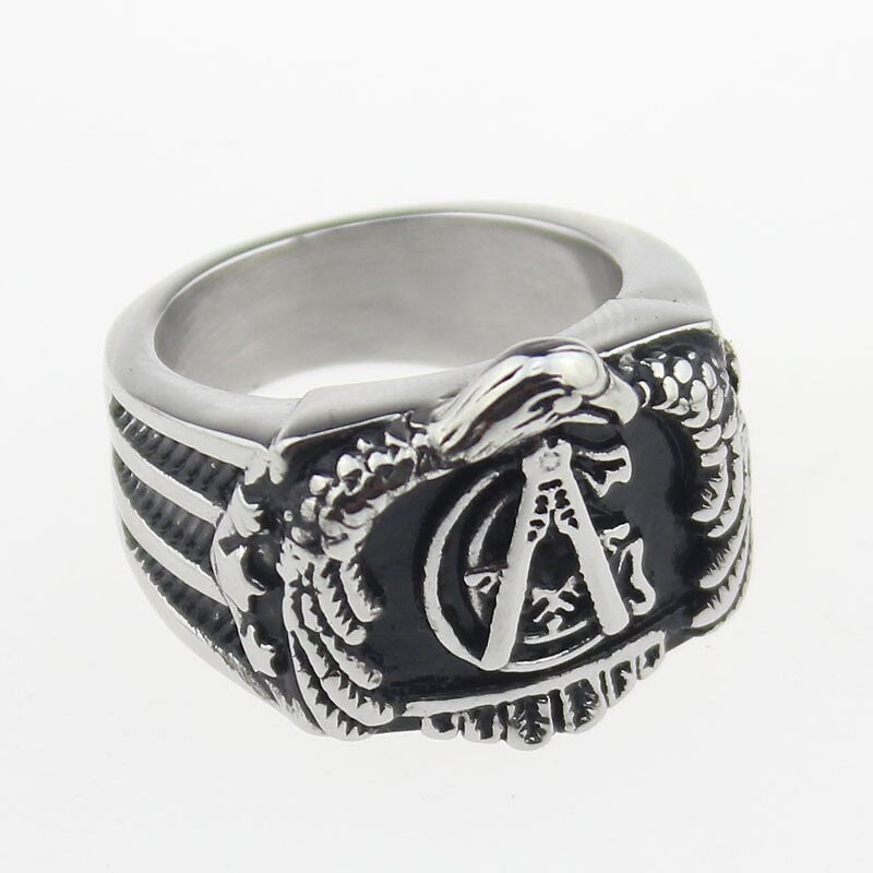 Master Mason Blue Lodge Ring - US Eagle Flag Square and Compass G Silver - Bricks Masons