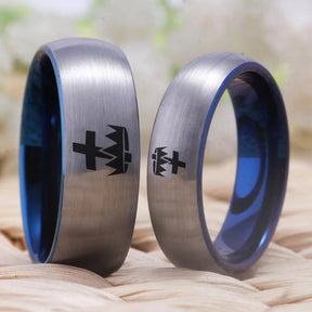 Knights Templar Commandery Ring - Silver With Blue Tungsten - Bricks Masons